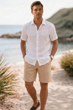 Khaki Linen Drawstring Shorts by French Cuff