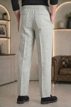 Light Grey Linen Drawstring Trouser Pant by French Cuff
