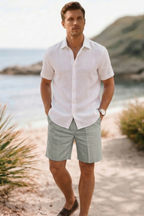 Light Grey Linen Drawstring Shorts by French Cuff