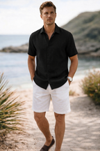 White Linen Drawstring Shorts by French Cuff