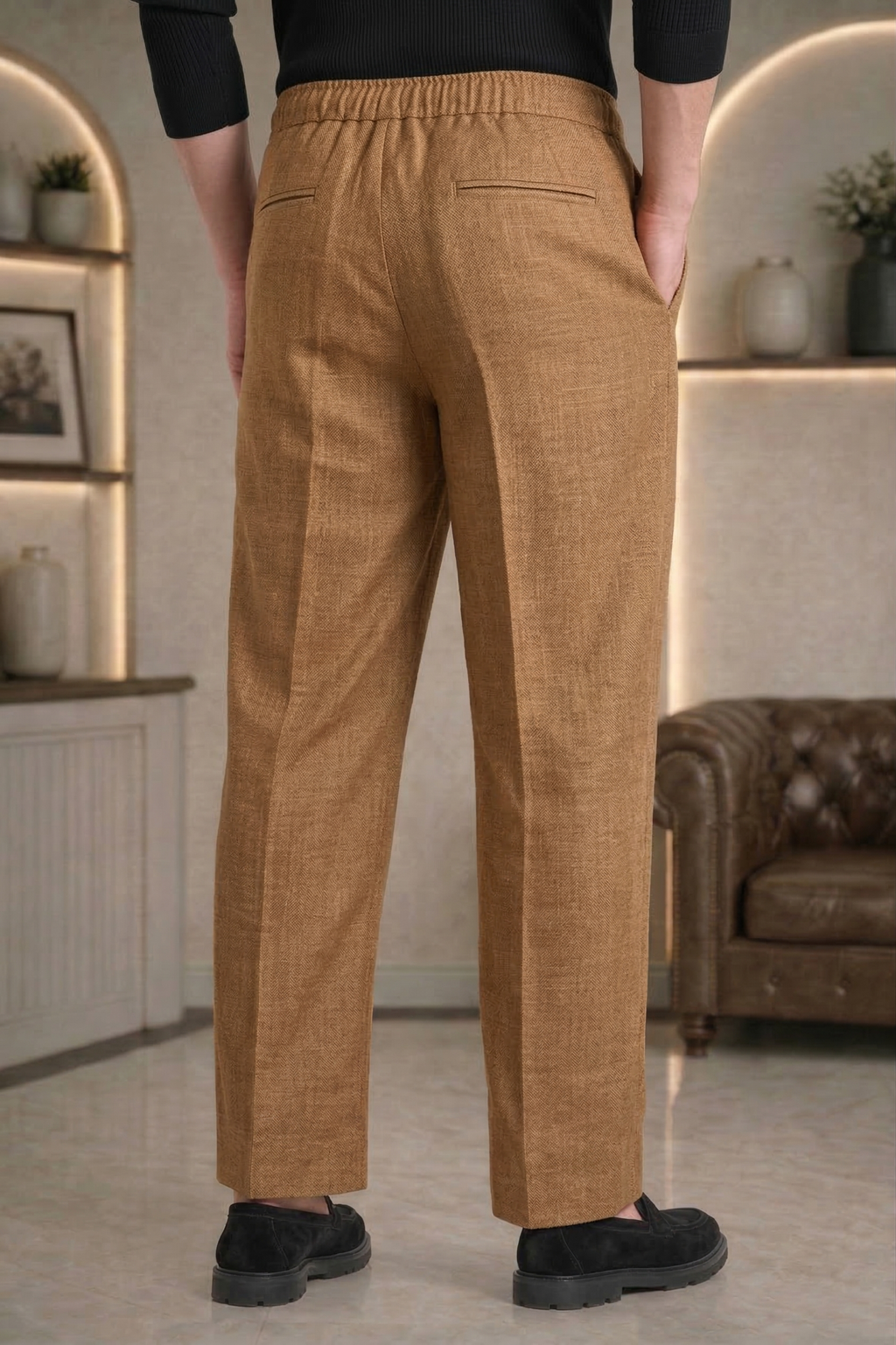 Brown Linen Drawstring Trouser Pant by French Cuff