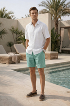 Minty Green Linen Drawstring Shorts by French Cuff