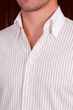 Men’s Black Pinstriped Contrast Shirt – Tailored Button Down with French Cuffs
