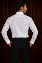 Men’s Black Pinstriped Contrast Shirt – Tailored Button Down with French Cuffs