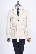 French Cuff Men's Beige Cashmere 4-Pocket Jacket