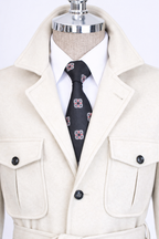 French Cuff Men's Beige Cashmere 4-Pocket Jacket