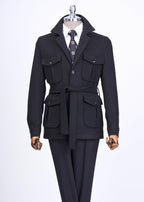 French Cuff Men's Black Cashmere 4-Pocket Jacket