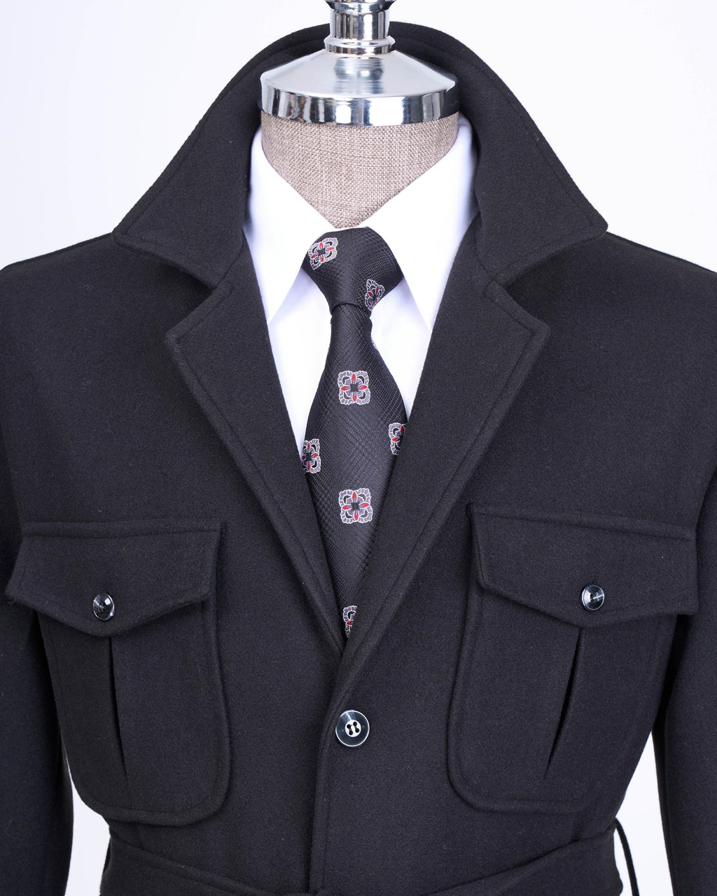 French Cuff Men's Black Cashmere 4-Pocket Jacket