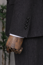 French Cuff Men's Black Herringbone Double Breasted Blazer