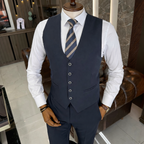 French Cuff Men's Blue Single Buttoned 3-Piece Suit