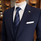 French Cuff Men's Blue Single Buttoned 3-Piece Suit