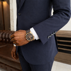 French Cuff Men's Blue Single Buttoned 3-Piece Suit