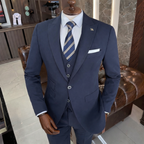 French Cuff Men's Blue Single Buttoned 3-Piece Suit