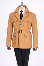 French Cuff Men's Camel Cashmere 4-Pocket Jacket