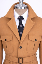 French Cuff Men's Camel Cashmere 4-Pocket Jacket