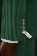 French Cuff Corduroy Green Double Breasted 2-Piece Suit