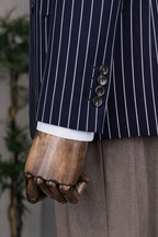 French Cuff Men's Navy Striped Double Breasted Blazer