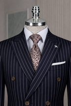 French Cuff Men's Navy Striped Double Breasted Blazer