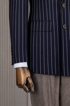 French Cuff Men's Navy Striped Double Breasted Blazer