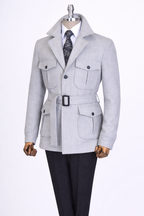 French Cuff Men's Ash Grey Cashmere 4-Pocket Jacket