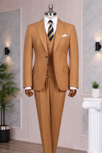 French Cuff Men's Camel Single Buttoned 3-Piece Suit