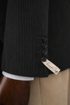French Cuff Men's Corduroy Black  Double Breasted  Blazer