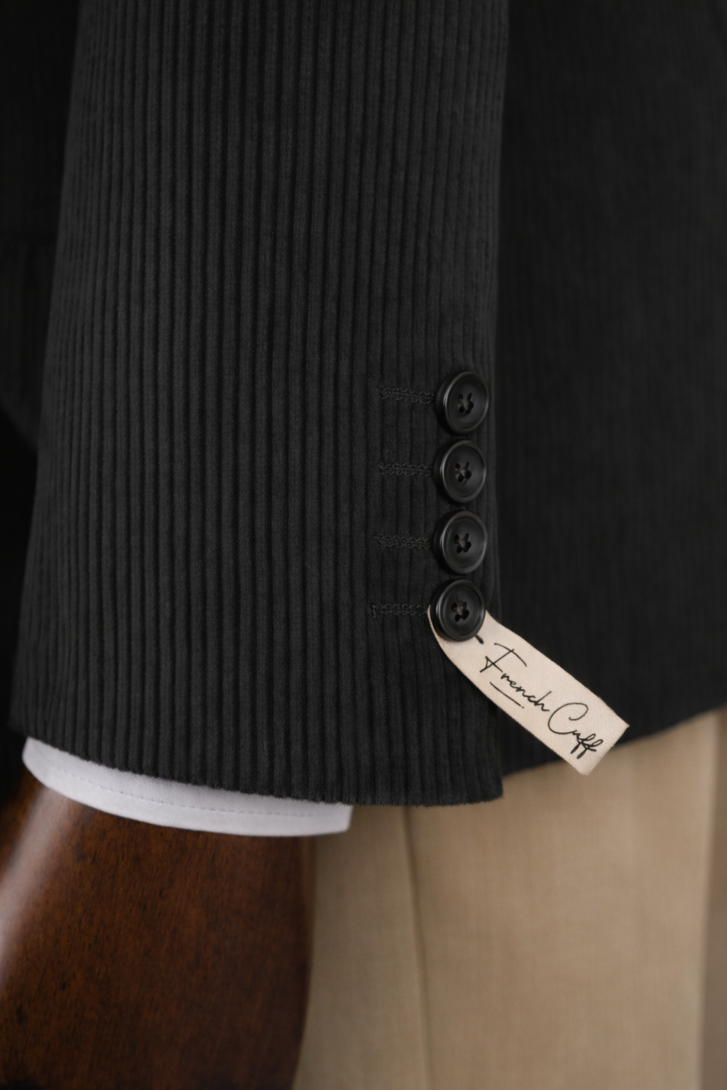 French Cuff Men's Corduroy Black  Double Breasted  Blazer