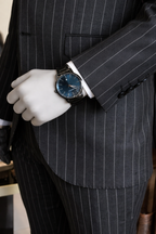 French Cuff Men's Navy Striped Double Buttoned 3-Piece Suit
