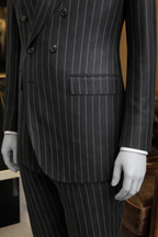 French Cuff Men's Navy Striped Double Buttoned 3-Piece Suit