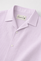 Cuban Collar Half Sleeve Men's 100% Belgium Linen Lavender Shirt | Summer Special