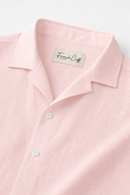 Cuban Collar Half Sleeve Men's 100% Belgium Linen Pink Shirt | Summer Special