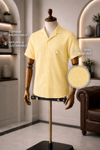 Cuban Collar Half Sleeve Men's 100% Belgium Linen Buttery Yellow Shirt | Summer Special
