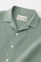 Cuban Collar Half Sleeve Men's 100% Belgium Linen Green Shirt | Summer Special