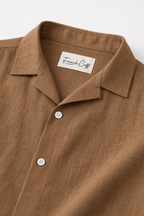 Cuban Collar Half Sleeve Men's 100% Belgium Linen Brown Shirt | Summer Special