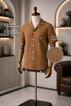 Cuban Collar Half Sleeve Men's 100% Belgium Linen Brown Shirt | Summer Special