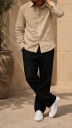 Full Sleeve Men's 100% Belgium Linen Khaki Shirt | Summer Special