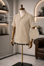 Cuban Collar Half Sleeve Men's 100% Belgium Linen Khaki Shirt | Summer Special