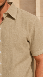 Half Sleeve Men's 100% Belgium Linen Khaki Shirt | Summer Special