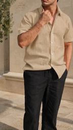 Half Sleeve Men's 100% Belgium Linen Khaki Shirt | Summer Special