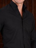 Men’s Black One Piece Collar Shirt – Tailored Button Down with French Cuffs