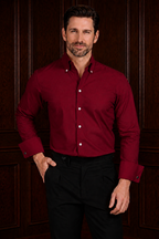 Men’s Wine One Piece Collar Shirt – Tailored Button Down with French Cuffs