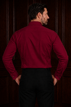 Men’s Wine One Piece Collar Shirt – Tailored Button Down with French Cuffs