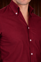 Men’s Wine One Piece Collar Shirt – Tailored Button Down with French Cuffs