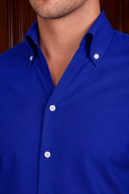 Men’s Royal Blue One Piece Collar Shirt – Tailored Button Down with French Cuffs