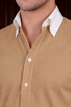 Men’s Light Brown Contrast Shirt – Tailored Button Down with French Cuffs