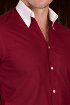 Men’s Wine Contrast Shirt – Tailored Button Down with French Cuffs