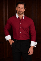 Men’s Wine Contrast Shirt – Tailored Button Down with French Cuffs