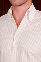 Men’s Ivory Stripe Contrast Shirt – Tailored Button Down with French Cuffs