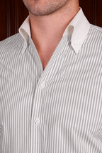 Men’s Grey Stripe`Contrast Shirt – Tailored Button Down with French Cuffs