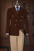 French Cuff Men's Corduroy Brown Double Breasted  Blazer